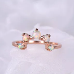 Opal Wedding Band Art Deco Curved 14k Rose Gold Stacking Ring Promise Bridal Matching Ring Women Anniversary Gift for Her