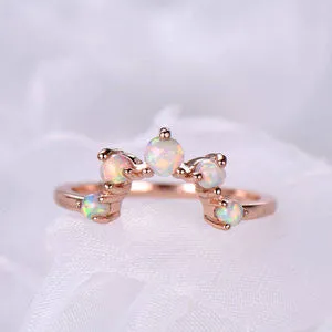 Opal Wedding Band Art Deco Curved 14k Rose Gold Stacking Ring Promise Bridal Matching Ring Women Anniversary Gift for Her