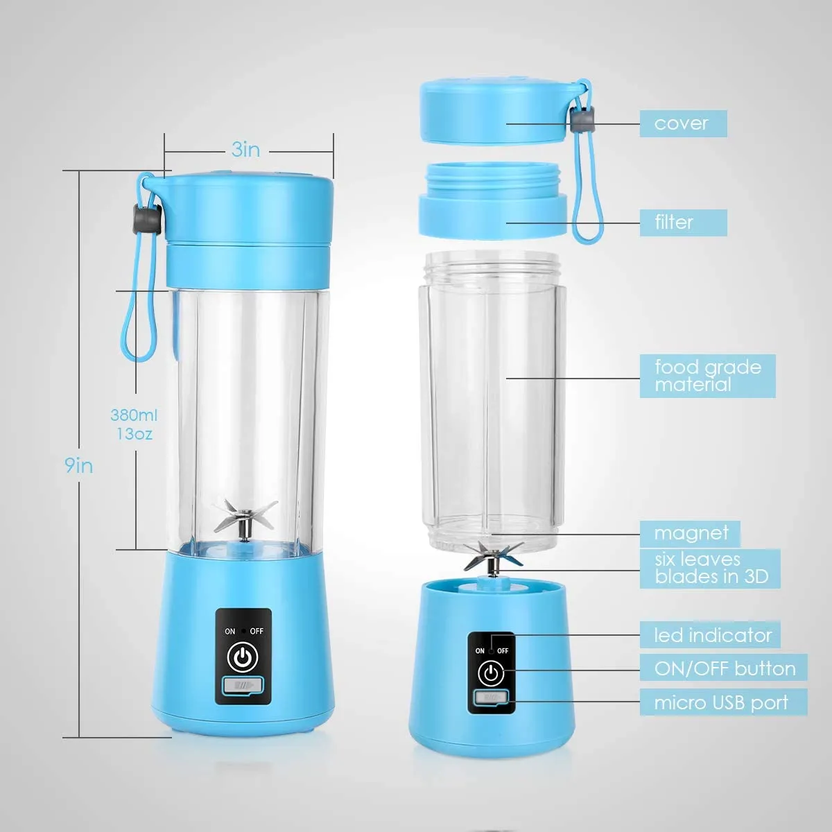 Portable Multifunction USB Rechargeable Electric Juicer for Smoothie and Protein Shakes Fruit Mixer