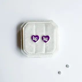 Purple KC Heart Stud Earrings