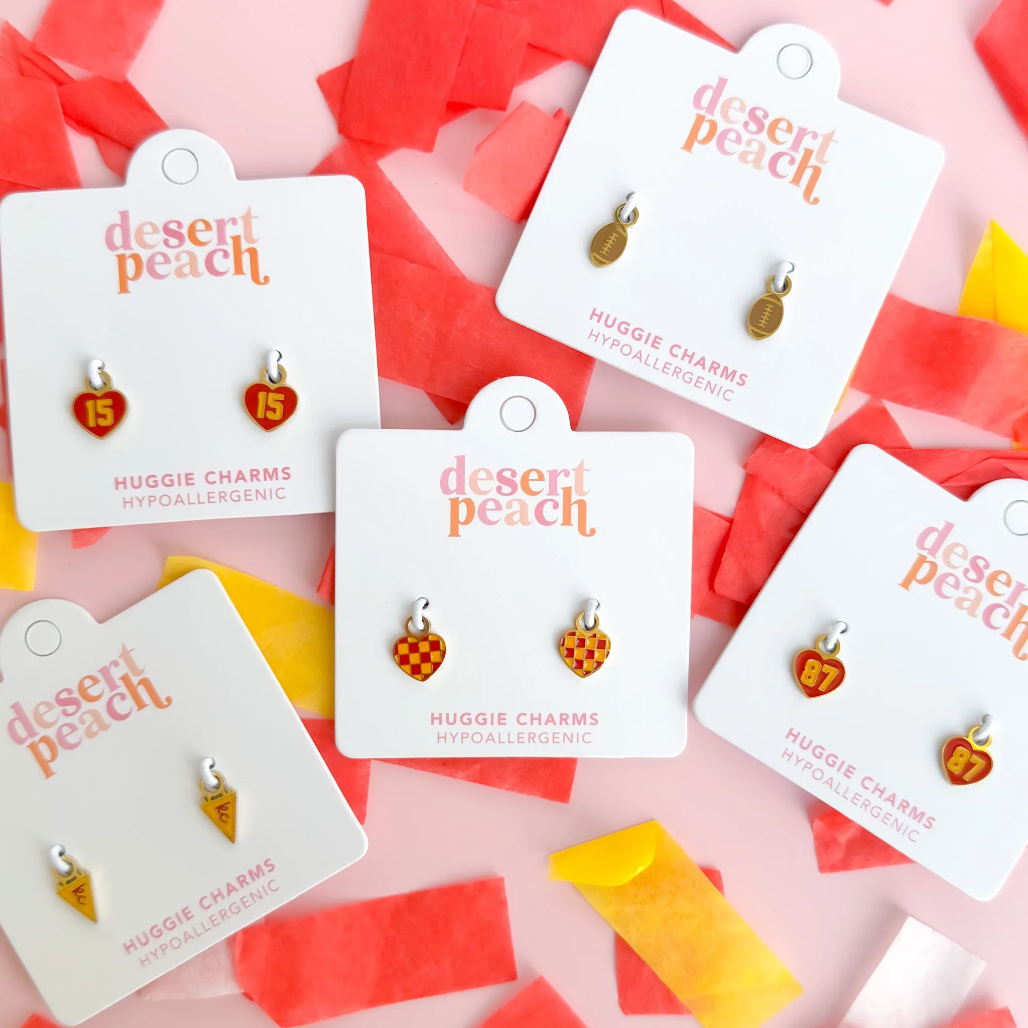 Red & Yellow Checkered Heart Huggie Charms