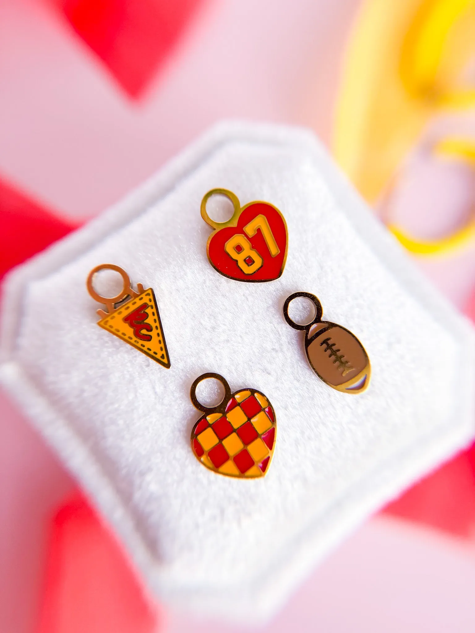 Red & Yellow Checkered Heart Huggie Charms