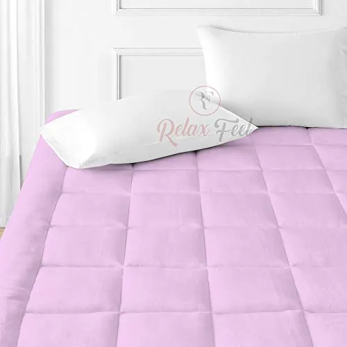 Relaxfeel 600 Gsm Microfiber 5 Star Cotton Single Bed Soft Waterproof Quilted Mattress Topper/Padding for Comfortable Sleep - Pink - Twin Size - 48 Inche X 75 Inche