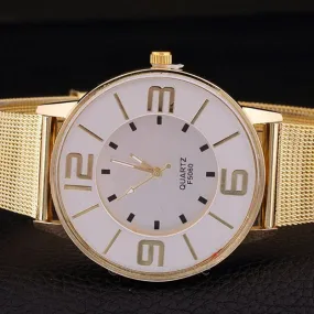 Shiny Fashion Elegant Women Analog Quartz Stainless Steel Mesh Band Wrist Watch Lady Clock Large Dial Number Wristband
