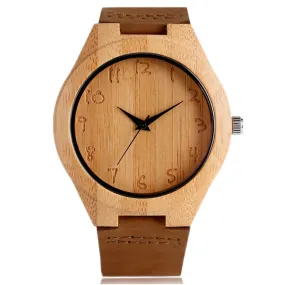 Simple Bamboo Analog Quartz Nature Wood Wrist Watch Women Ladies Hot Bangle Genuine Leather Band Strap Novel Cool Modern Gift