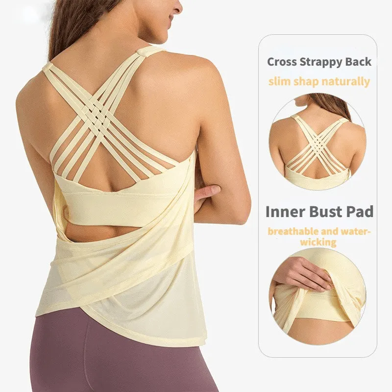 Stylish Sporty Women's Tops with Open Back and Cross Straps - SF1169