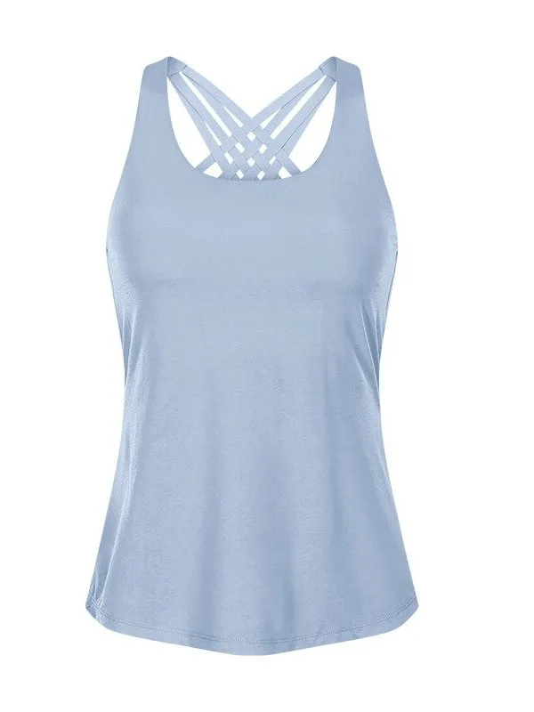 Stylish Sporty Women's Tops with Open Back and Cross Straps - SF1169
