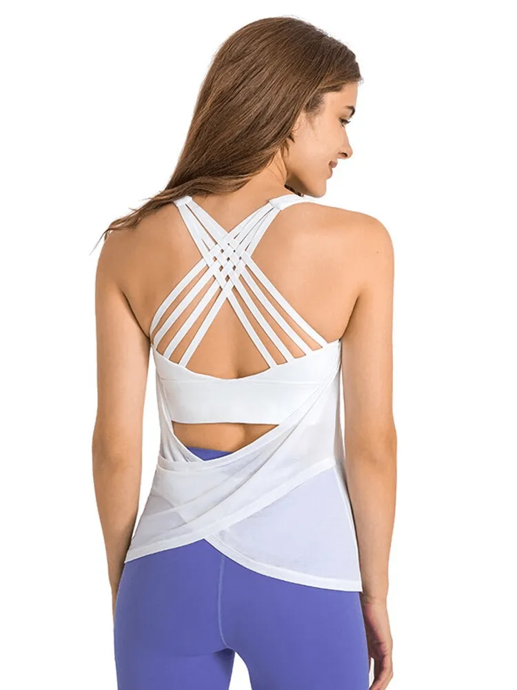 Stylish Sporty Women's Tops with Open Back and Cross Straps - SF1169