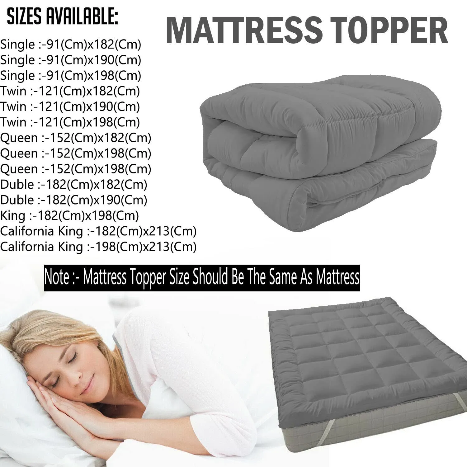 Texlux Super Soft 800 GSM Microfiber Mattress Padding/Topper for Comfortable Sleep-California King-72 Inch X 84 Inch-Grey