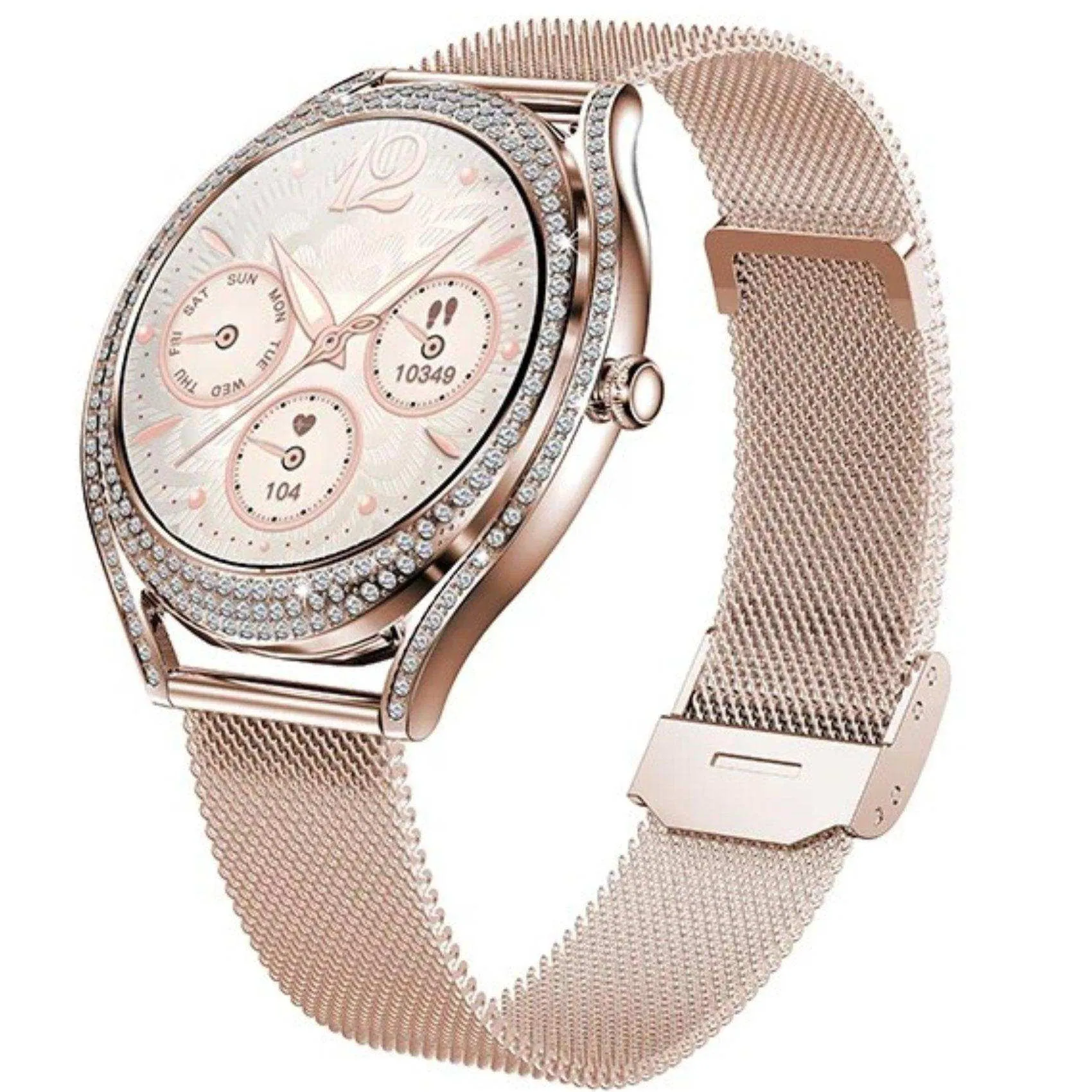 TUTT V66 AMOLED Women Smart Watch  1.28” Blood Oxygen Fitness Tracker | Always On Display | 150 cubic Zirconia | Two Straps (Silicone and Metal)