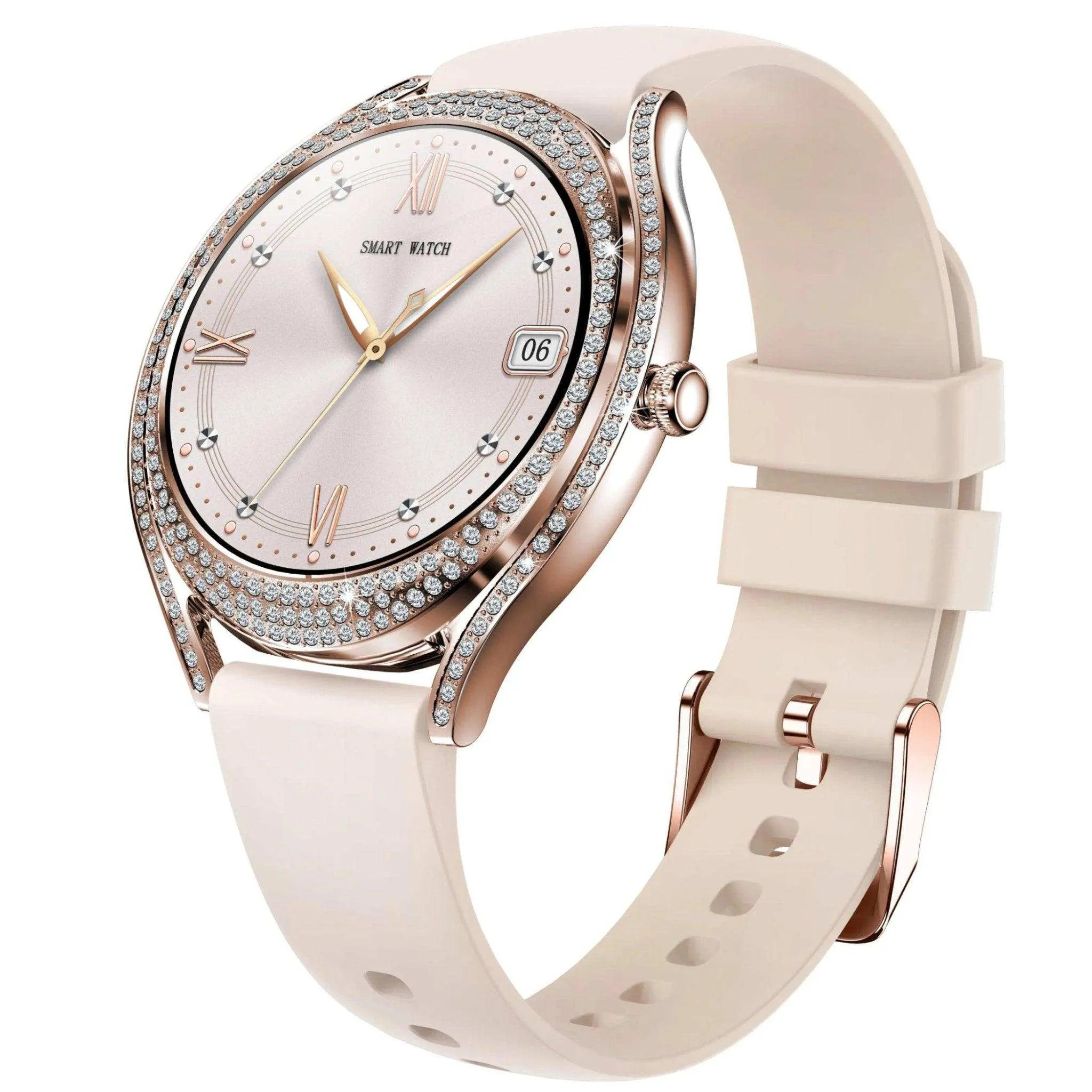 TUTT V66 AMOLED Women Smart Watch  1.28” Blood Oxygen Fitness Tracker | Always On Display | 150 cubic Zirconia | Two Straps (Silicone and Metal)