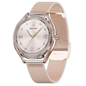 TUTT V66 AMOLED Women Smart Watch  1.28” Blood Oxygen Fitness Tracker | Always On Display | 150 cubic Zirconia | Two Straps (Silicone and Metal)