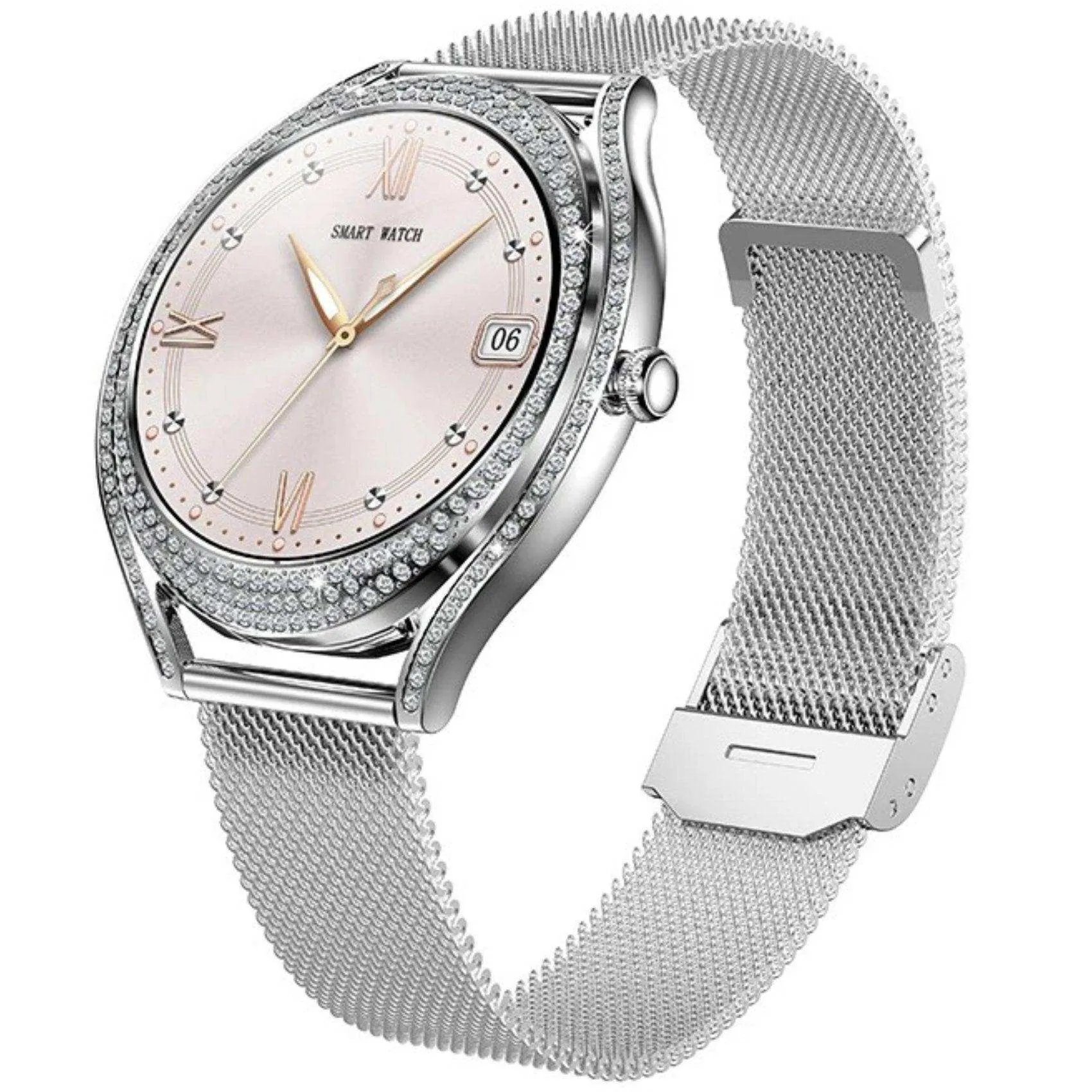 TUTT V66 AMOLED Women Smart Watch  1.28” Blood Oxygen Fitness Tracker | Always On Display | 150 cubic Zirconia | Two Straps (Silicone and Metal)