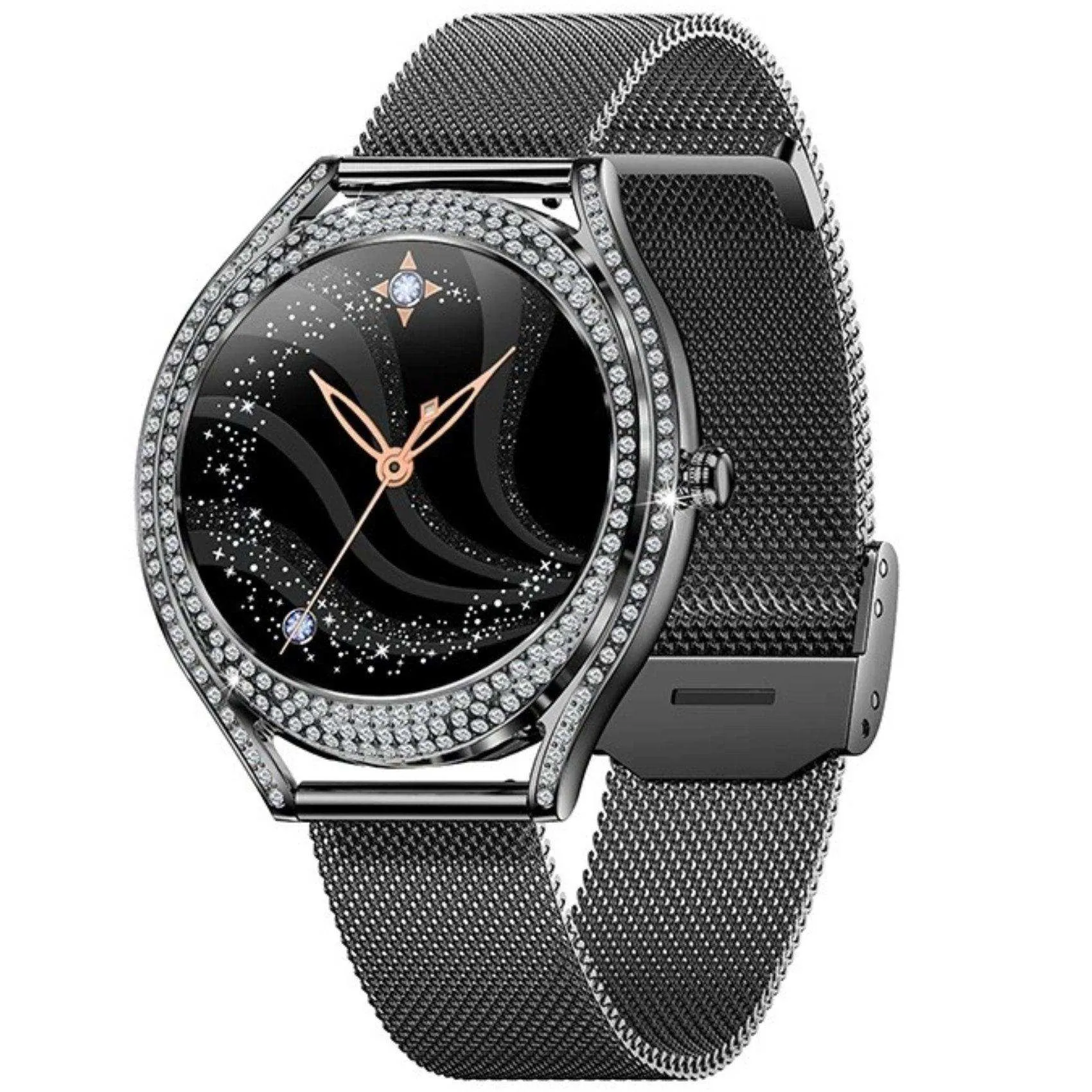 TUTT V66 AMOLED Women Smart Watch  1.28” Blood Oxygen Fitness Tracker | Always On Display | 150 cubic Zirconia | Two Straps (Silicone and Metal)