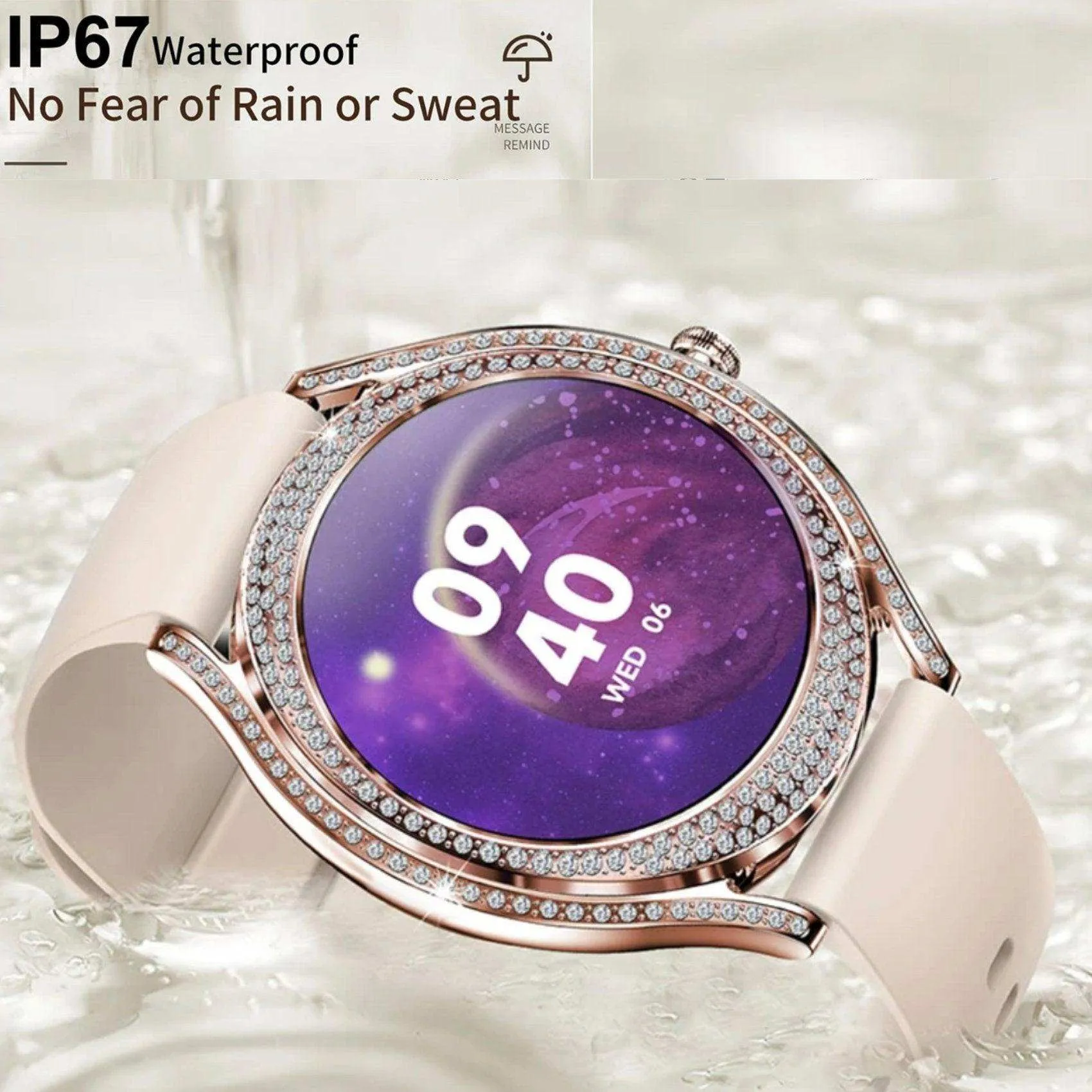 TUTT V66 AMOLED Women Smart Watch  1.28” Blood Oxygen Fitness Tracker | Always On Display | 150 cubic Zirconia | Two Straps (Silicone and Metal)