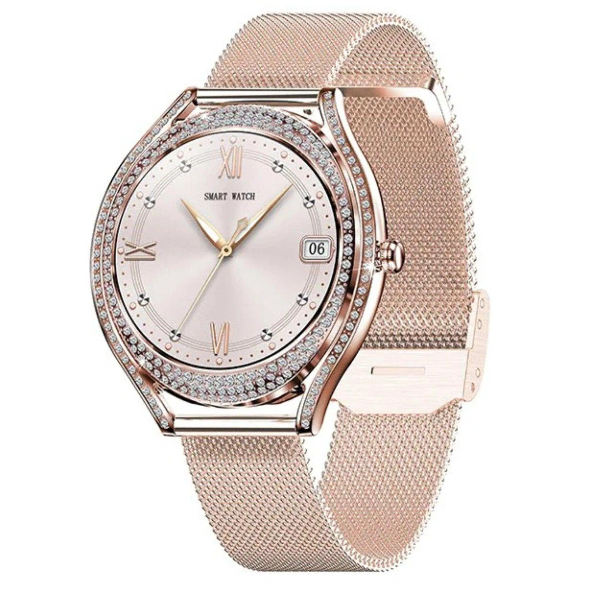 TUTT V66 AMOLED Women Smart Watch  1.28” Blood Oxygen Fitness Tracker | Always On Display | 150 cubic Zirconia | Two Straps (Silicone and Metal)
