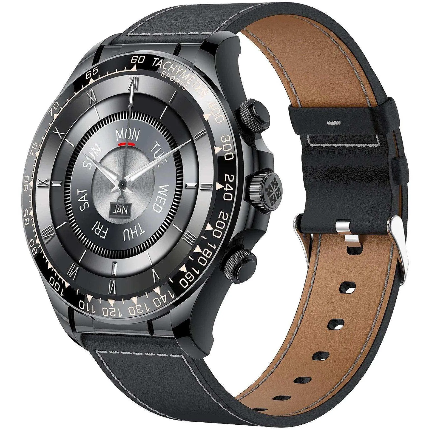 TUTT X108 Classic Metal Case Rugged Military Smart Watch Men | 1.55'' Large HD Screen IP67 Tactical SmartWatch with BT Call Pedometer Sport Modes 2 Straps (Leather Metal)