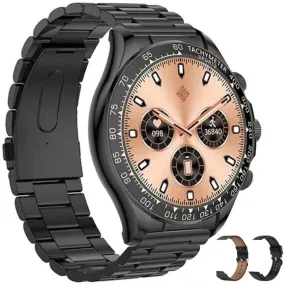 TUTT X108 Classic Metal Case Rugged Military Smart Watch Men | 1.55'' Large HD Screen IP67 Tactical SmartWatch with BT Call Pedometer Sport Modes 2 Straps (Leather Metal)