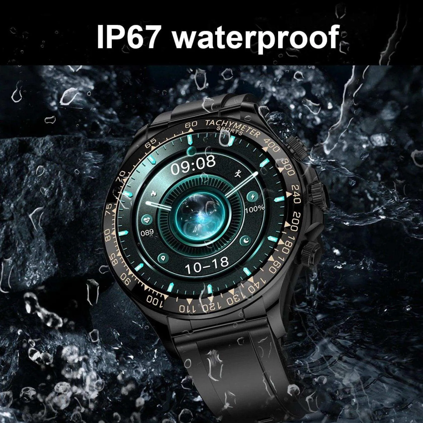 TUTT X108 Classic Metal Case Rugged Military Smart Watch Men | 1.55'' Large HD Screen IP67 Tactical SmartWatch with BT Call Pedometer Sport Modes 2 Straps (Leather Metal)