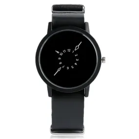 Unique Turntable PU Leather Strap Round Dial Quartz Wrist Watch Women Men Cool Brief Sport Band Casual Modern Simple Gift