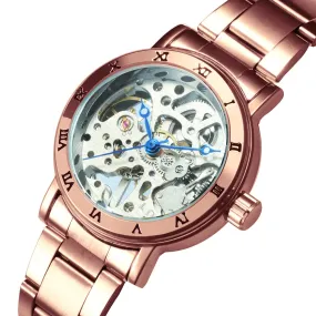 WINNER Official Women Watches Top Luxury Skeleton Mechanical Watch Simple Casual Clock Steel Strap Elegant Dress Lady Wristwatch