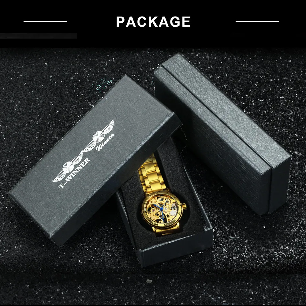 WINNER Official Women Watches Top Luxury Skeleton Mechanical Watch Simple Casual Clock Steel Strap Elegant Dress Lady Wristwatch