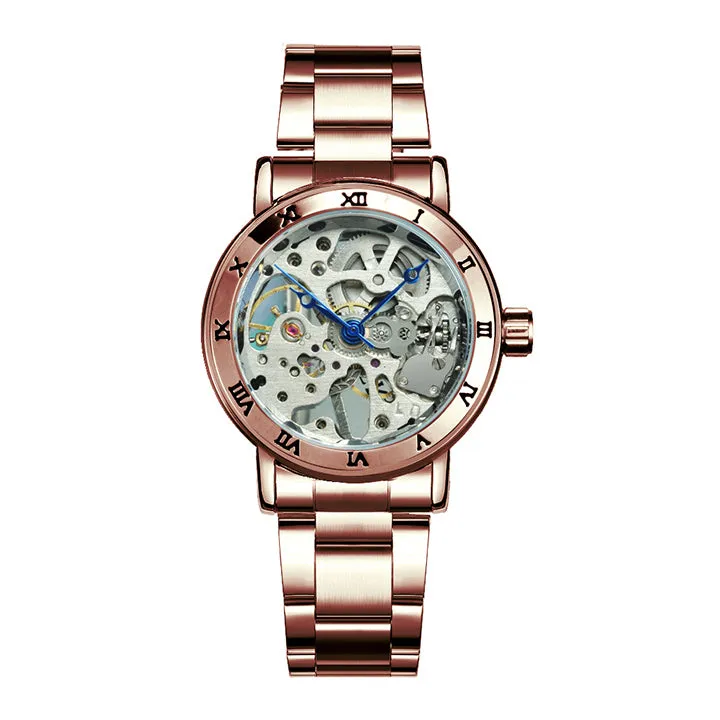 WINNER Official Women Watches Top Luxury Skeleton Mechanical Watch Simple Casual Clock Steel Strap Elegant Dress Lady Wristwatch
