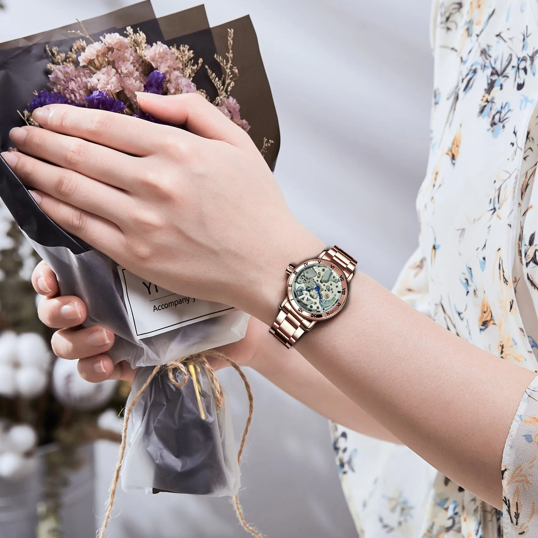 WINNER Official Women Watches Top Luxury Skeleton Mechanical Watch Simple Casual Clock Steel Strap Elegant Dress Lady Wristwatch