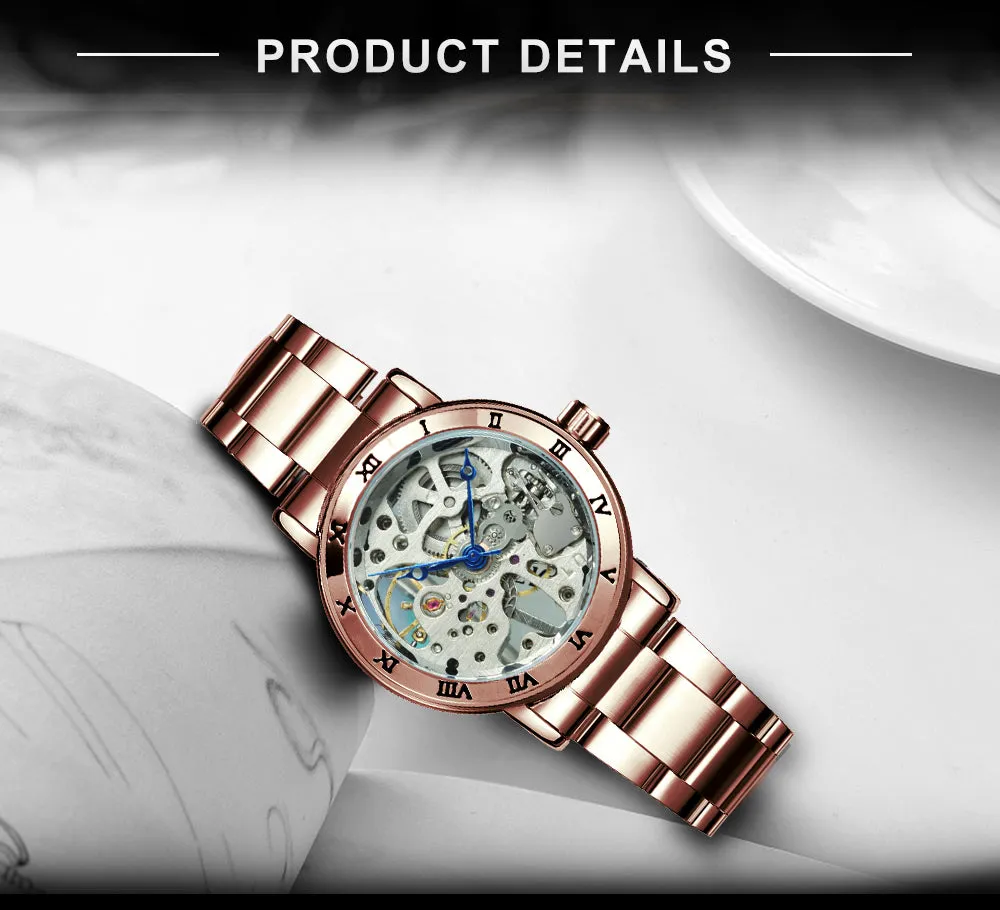 WINNER Official Women Watches Top Luxury Skeleton Mechanical Watch Simple Casual Clock Steel Strap Elegant Dress Lady Wristwatch