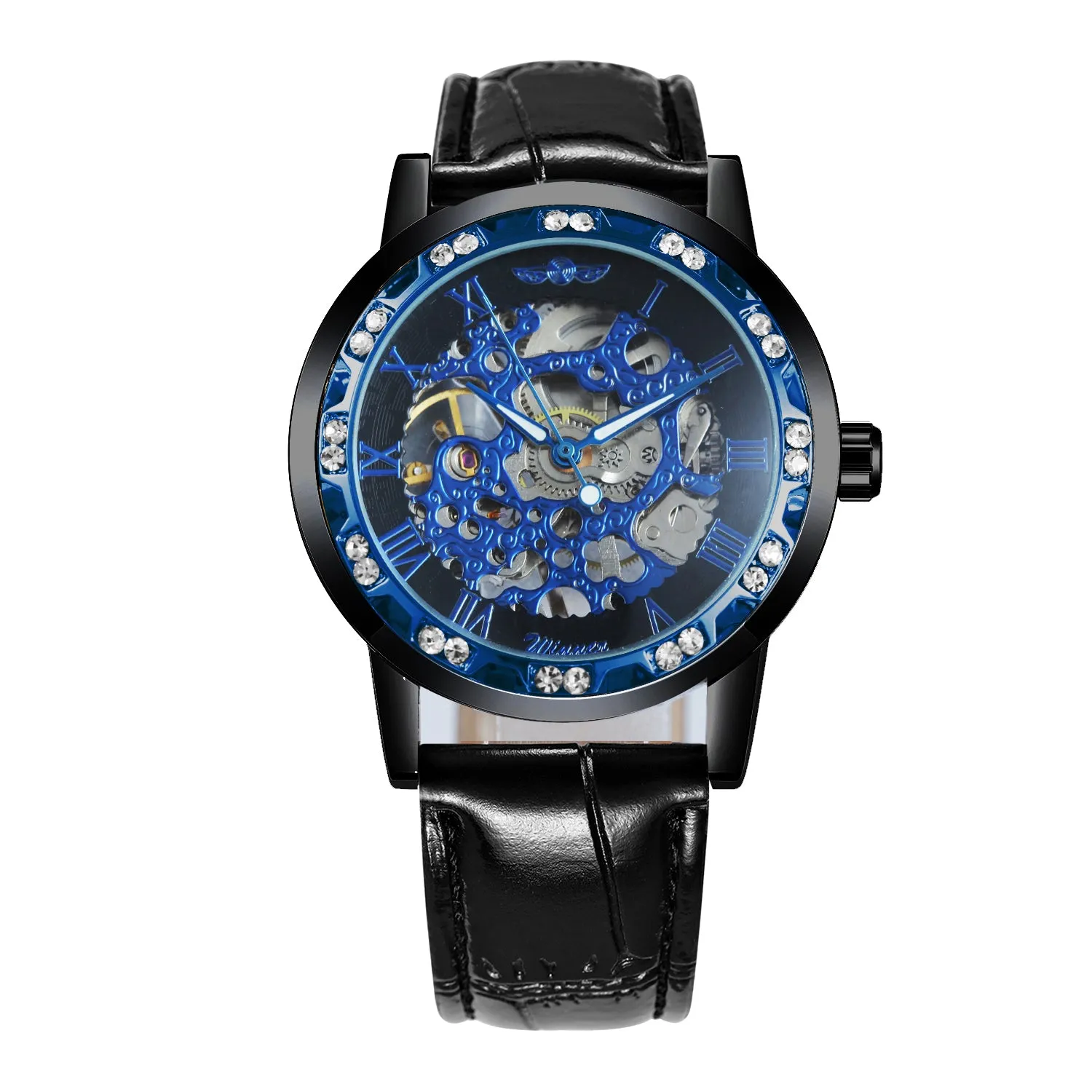 WINNER Watch Men Classic Business Hand-wind Mechanical Watch Black Leather Strap