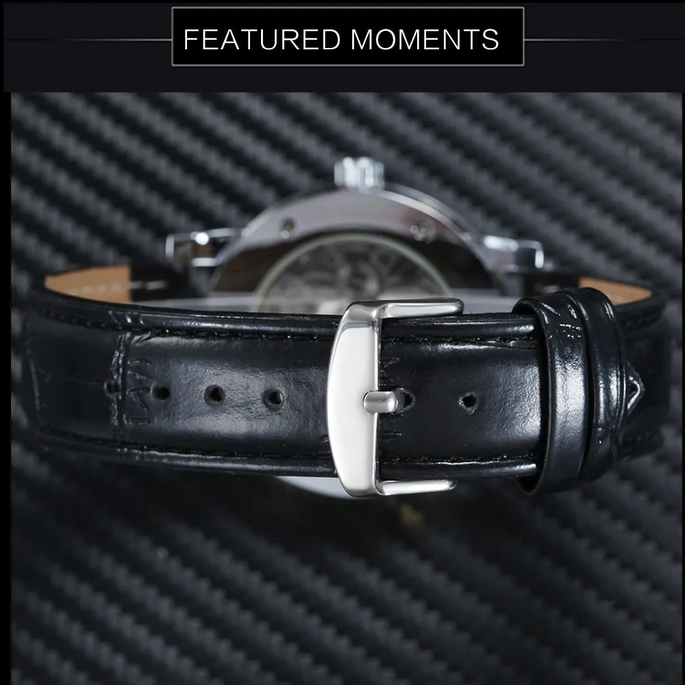 WINNER Watch Men Classic Business Hand-wind Mechanical Watch Black Leather Strap