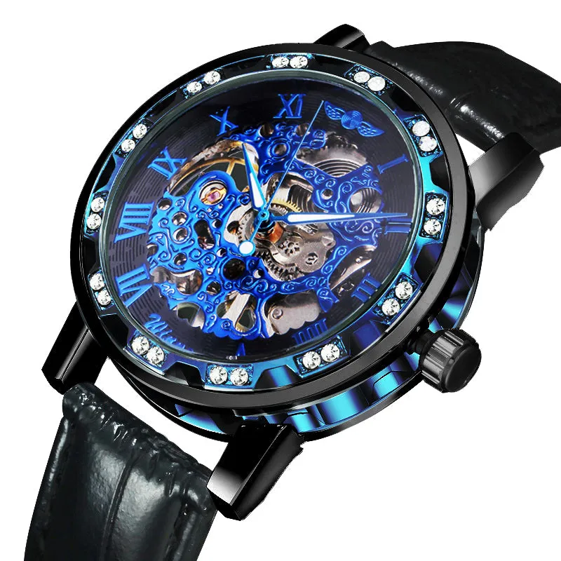 WINNER Watch Men Classic Business Hand-wind Mechanical Watch Black Leather Strap