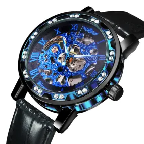 WINNER Watch Men Classic Business Hand-wind Mechanical Watch Black Leather Strap
