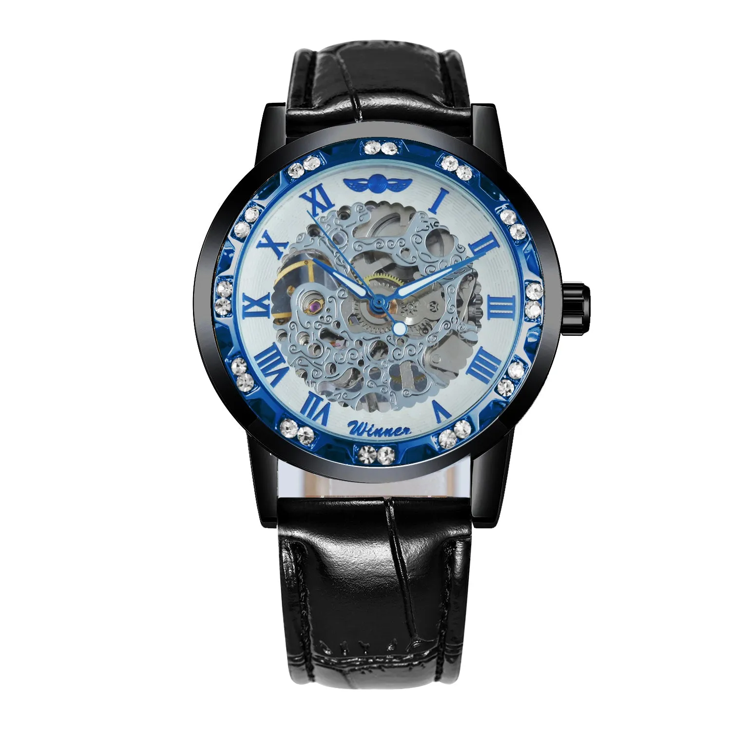 WINNER Watch Men Classic Business Hand-wind Mechanical Watch Black Leather Strap