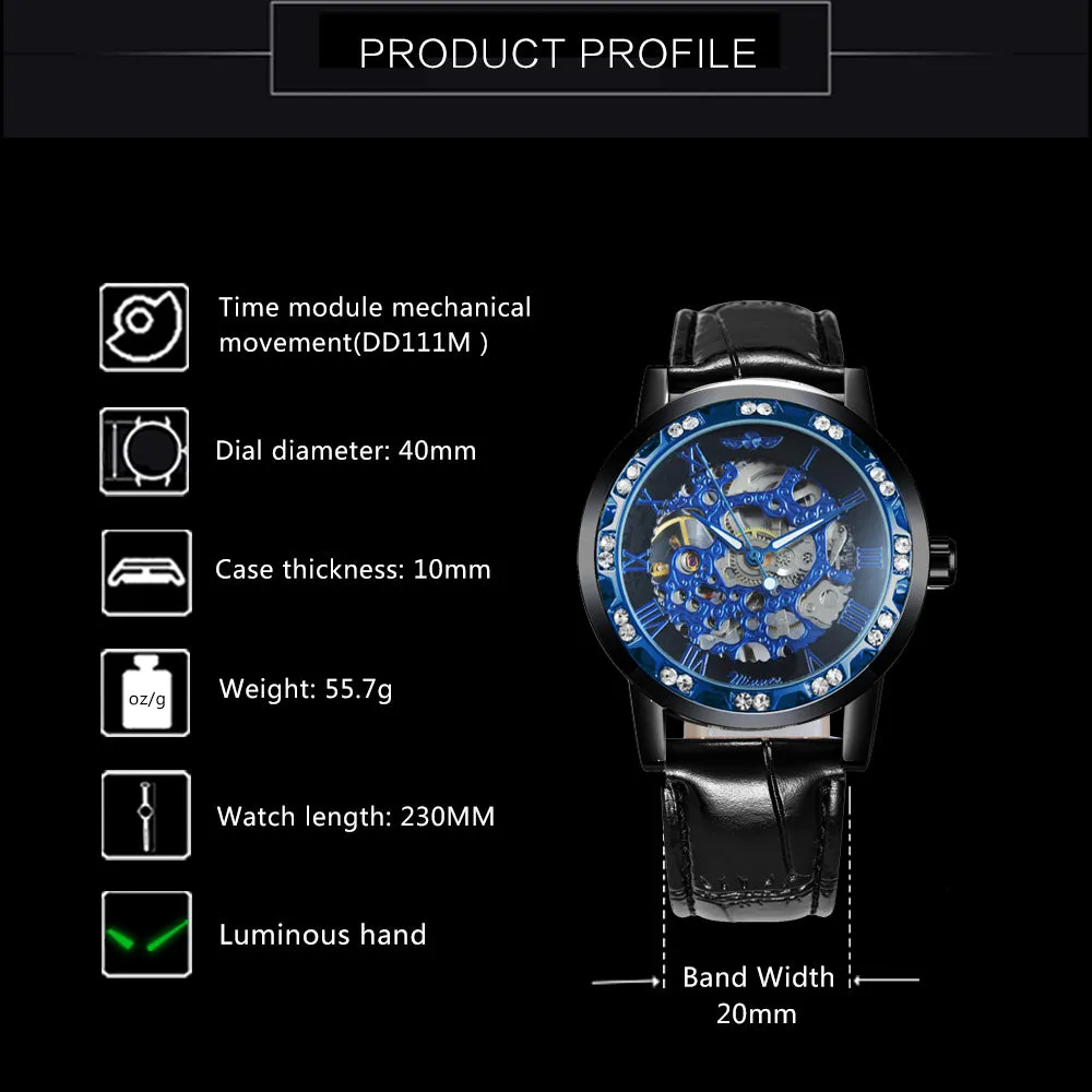 WINNER Watch Men Classic Business Hand-wind Mechanical Watch Black Leather Strap