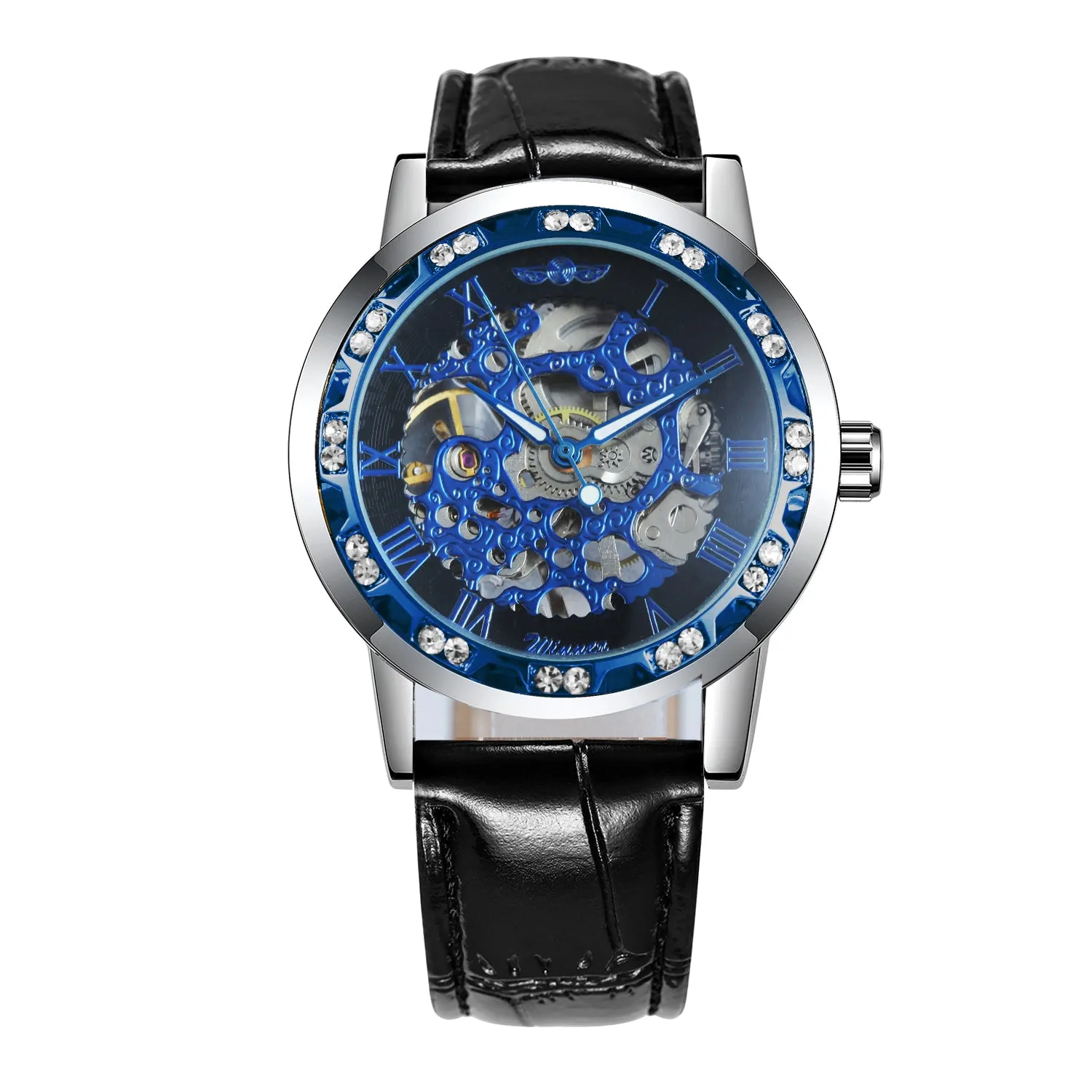 WINNER Watch Men Classic Business Hand-wind Mechanical Watch Black Leather Strap