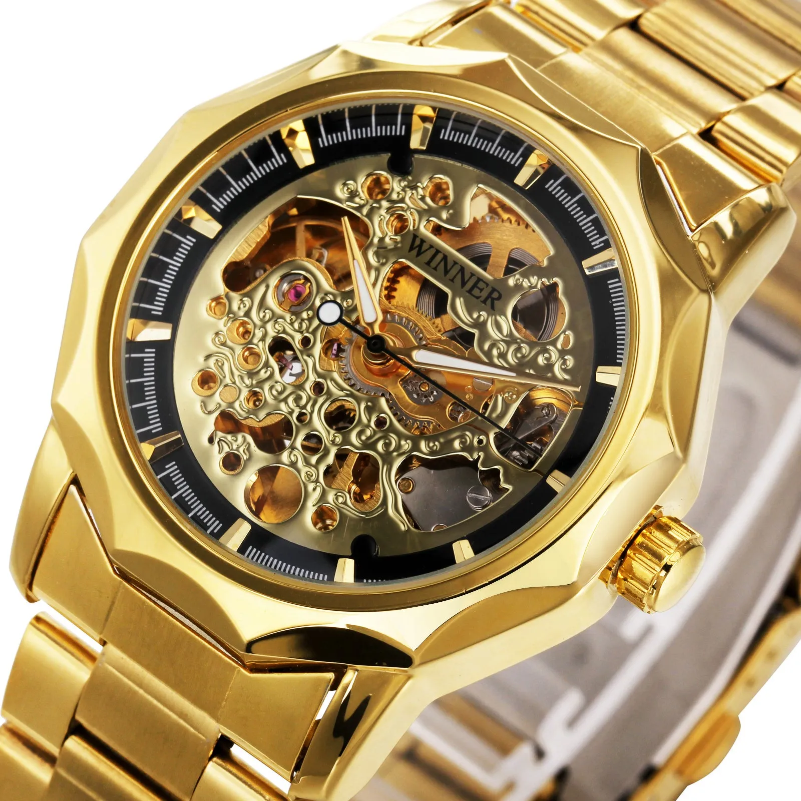 WINNER Watch Men's Luminous Automatic Mechanical Watch Fashion Stainless Steel Watch