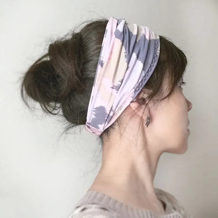 Yoga headband - Stretchy Jersey -  Pink, Gray
