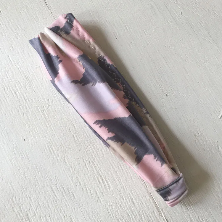 Yoga headband - Stretchy Jersey -  Pink, Gray